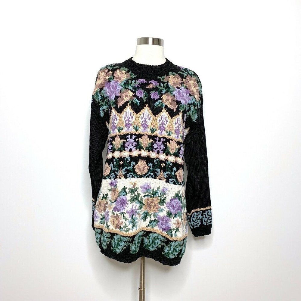 Vintage BY‎ DESIGN Sweater Women's Medium Floral Knit